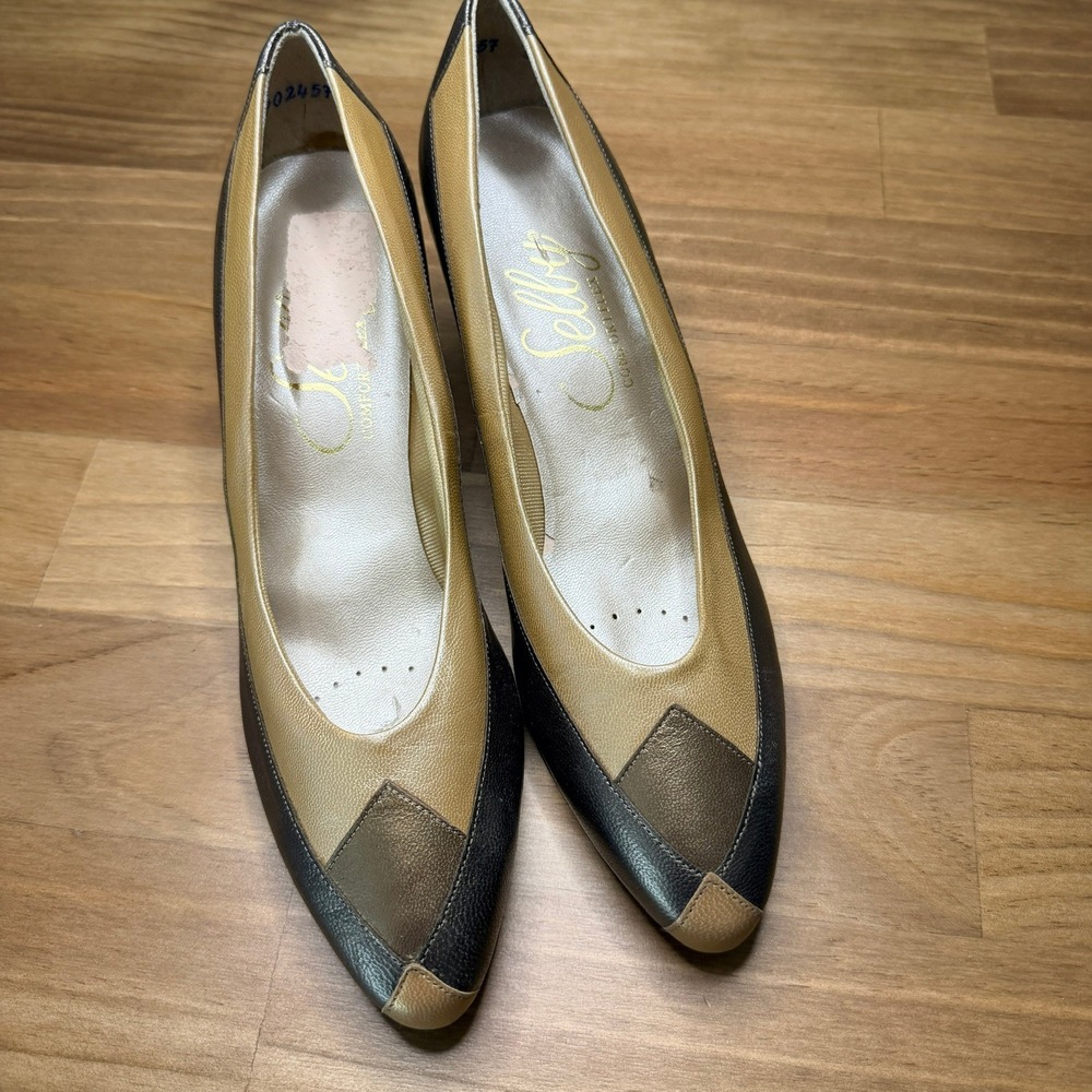 Vintage 90s Selby Comfort Flex Metallic Colorblock Kitten Heels 6.5